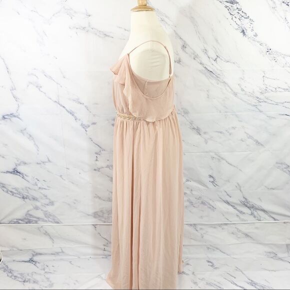 ASOS Peach Nude Off Shoulder Flowy Dress 14 - Picture 5 of 9